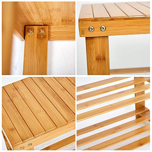 Dporticus Bamboo Shoe Bench 2-Tier Boot Storage Racks Shelf Organizer Chair Seat For Entryway Hallway Living Room27.5”(L) X 11” (W) X 17.7” (H) #TOP4