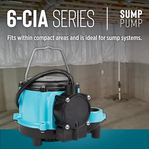 Image of Little Giant 6-CIA 115 Volt, 1 /3 HP, 2760 GPH Cast Iron Submersible Sump Pump with Integral Diaphragm Switch, 25-Ft. Cord, Blue, 506125