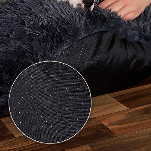 lionto Donutbett für Hunde und Katzen, Flauschiges Hundebett rund für kleine und große Heimtiere, Ø 60 cm, weiches Katzenbett aus kuscheligem Plüsch, Hundekissen mit extra Dicker Füllung, dunkelgrau