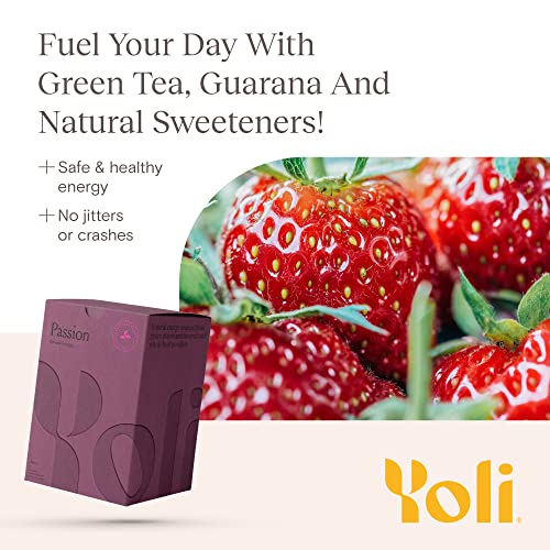 Image of Yoli Passion Energy Powder Mix, Berry, Sugar-Free, 30 Individual Packets | Sugar-free berry energy drink mix with green tea and guarana for endurance, stamina, and daily performance for active adults.
