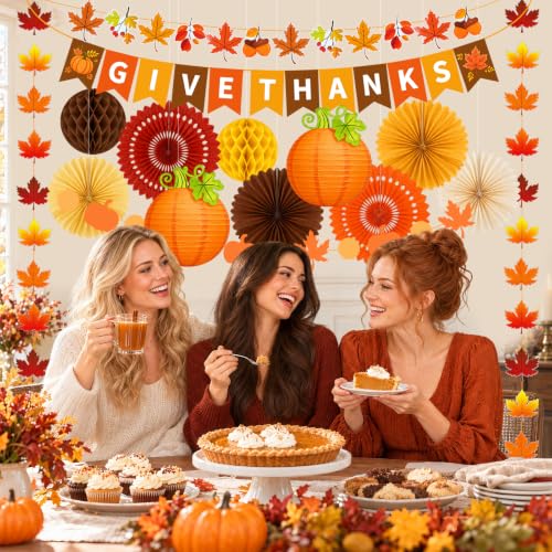 Thanksgiving Decorations 14 Pieces Give Thanks Banner and Pumpkin Lanterns - image 3