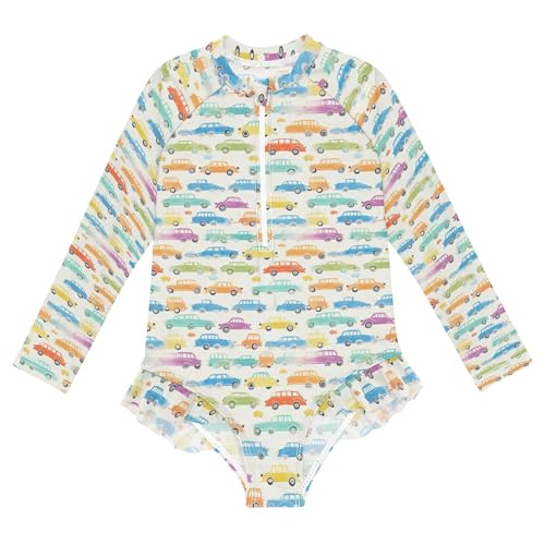 Car Toy Cute Girls Long Sleeve Rashguard Swimsuit UV Protection One-Piece Swimwear Bathing Suit B0402720