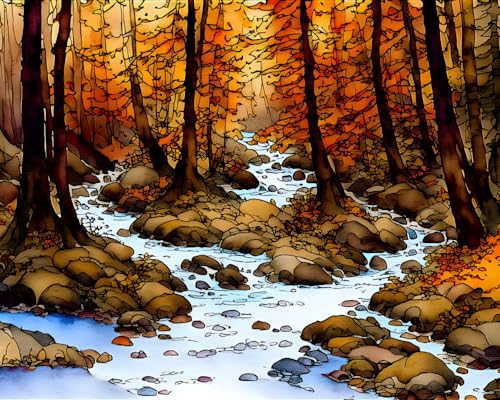 Toile murale sans cadre paysage d'automne 50x70cm tableau decoration salon chambre