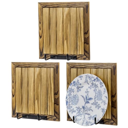 MyGift Wall Plate Display Holders, Rustic Burnt Solid Wood and