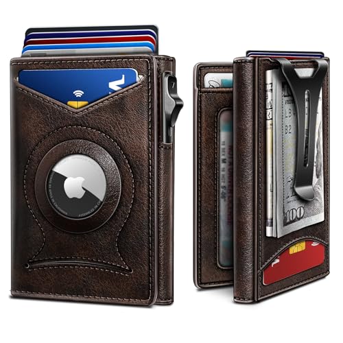 BULLIANT Money Clip Wallet,Mens Gift Slim Wallet Credit Card Holder Airtag&Standard Use 9Cards-Metal Case in Magnetic Flip Shell