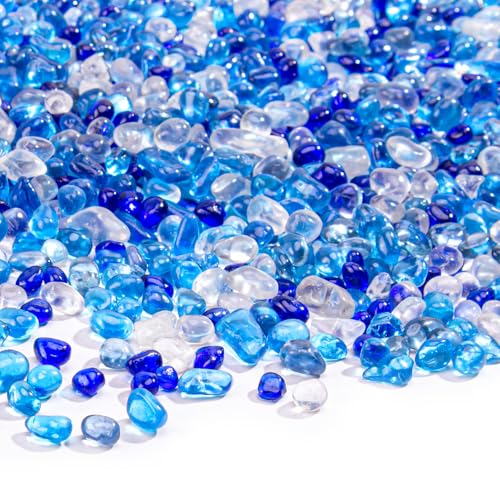 Image of Keedolla 15 Oz Blue Mix Aquarium Glass Pebbles Stones Fish Tank Rocks Gravel, Aquarium Rocks Glass Gems Stones for Crafts, Vase Fillers, Garden, Succulent Plants Decor