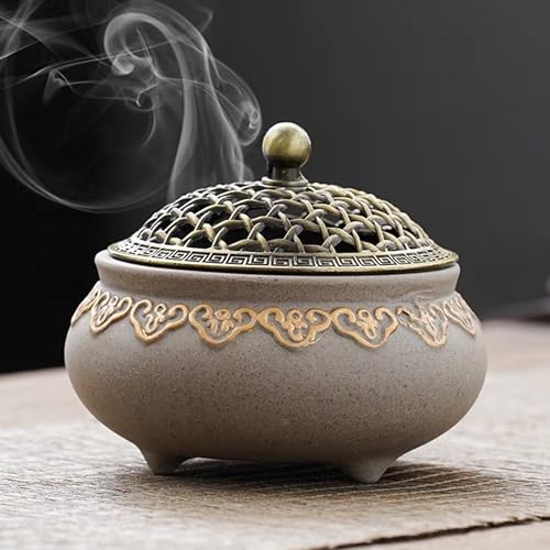 Keramik Räuchergefäß Vintage Weihrauchbrenner mit Metall...