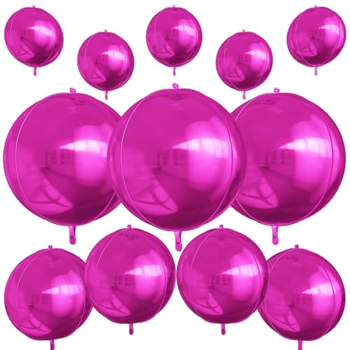 Image of 12PCS Hot Pink Round Foil Balloons 22 inch 15 inch 10 inch Large Mylar Balloons | Metallic Magenta 4D Ball Balloons for Birthday Party, Graduation, Wedding, Christmas, New Year, Disco Prom Party Decorations