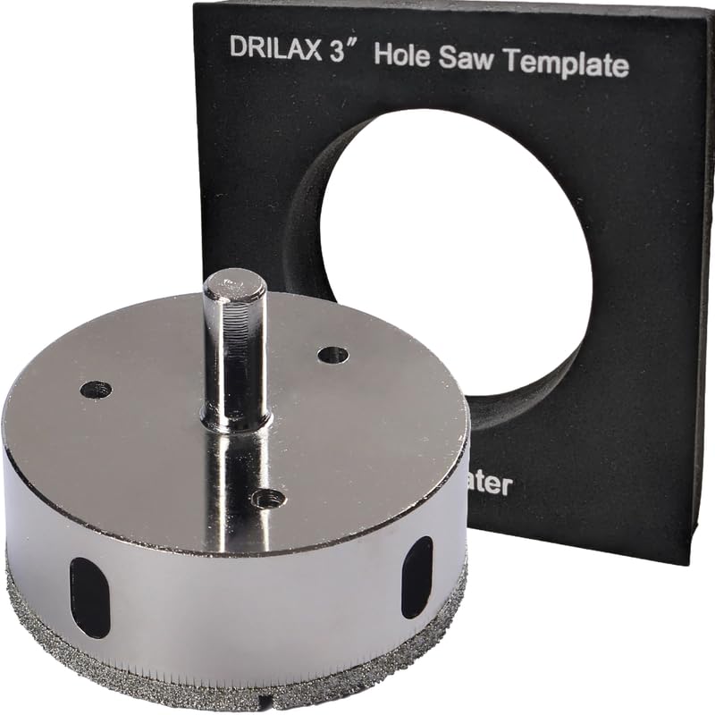 Drilax 3 inch Diamond Hole Saw Drill Bit Tiles, Glass, Fish Tanks, Marble, Granite Countertop, Ceramic, Porcelain, Coated Core Bits Holesaw DIY Kitchen, Bathroom, Shower, Faucet Installation