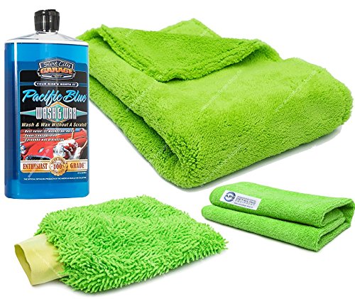 Preisvergleich Produktbild APS - Autopflege-Shop.de Surf City Garage Pacific Wash & Wax 950ml Autoshampoo mit Carnauba + Liquid Elements Moos Edgeless 900GSM 60x40cm + APS Pro Microzottel-Waschhandschuh