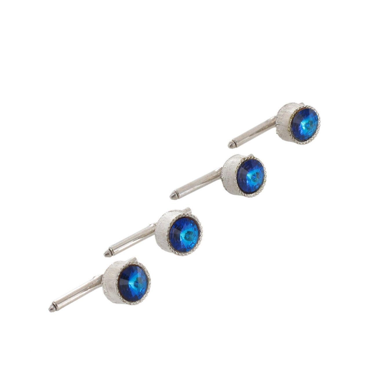 Blue Rivoli Rhinestone Mens Tuxedo Shirt Studs Silver Tone Set Of 4 Vintage 3/8