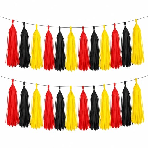 Image of Red Yellow and Black Tissue Paper Tassels Tassel Garland Banner for Birthday Party Decorations,Pack of 15