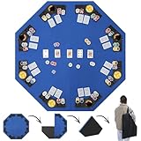 Murago 48' Portable Poker Table Top, Foldable Board Game Mat with Chip Trays, Cup Holders, Carry Bag, Blue...