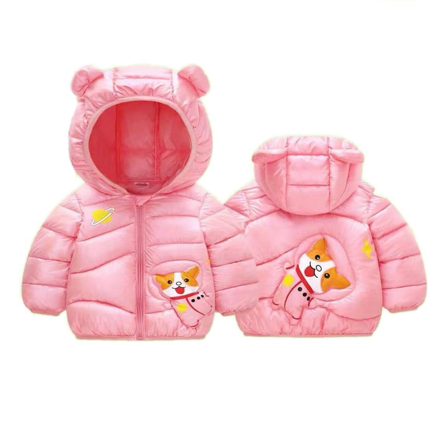 Bold N Elegant Cartoon Bear Kids Shiny Sparkling Quilted Winter Warm Standard Length Wool Blend Hood Jacket Coat Bomber Puffer Jacket for Boys Girls Kids