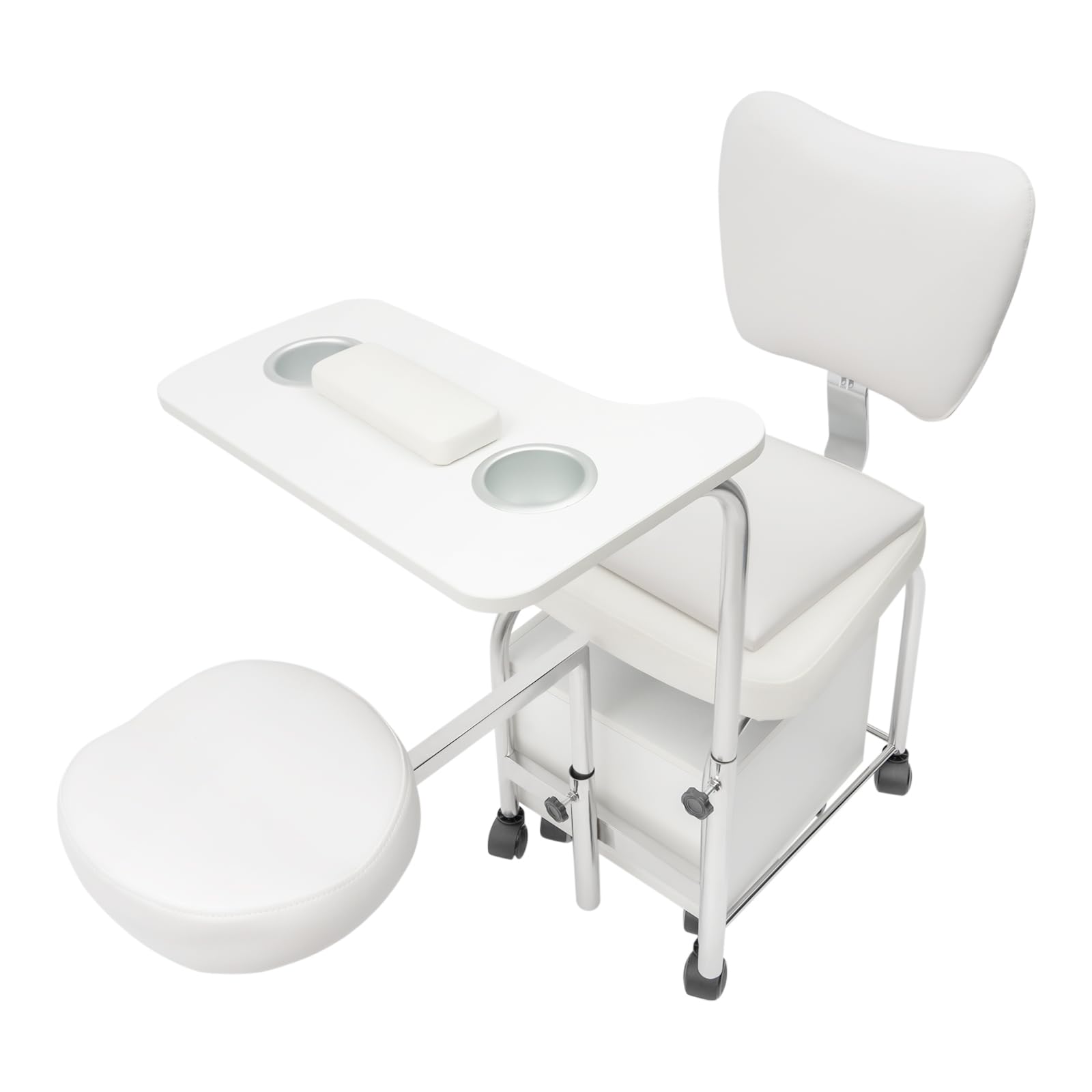 Chaise de manucure et pédicure, réglable en hauteur, multifonctionnelle, avec 2 tiroirs, station à ongles mobile pour la maison, les salons de beauté, les salons de manucure 48 x 46 x 92 cm