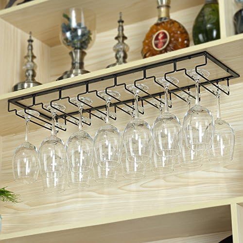 AcornFort W-605 7 Slots 14 Cups Metal Black Under Cabinet Hanging Wine Champagne Glass Goblets Stemware Rack Holder