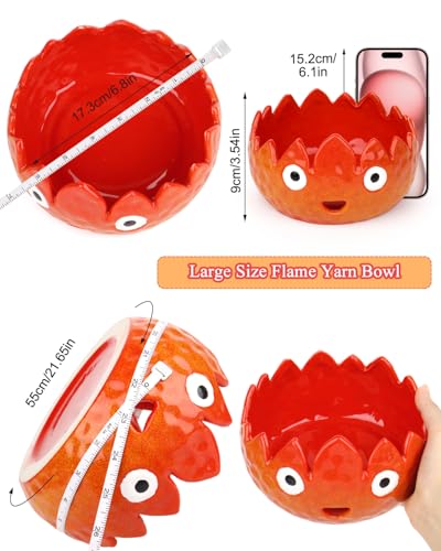 Image of Coopay Flame Yarn Bowl for Crocheting /Knitting, Cute Yarn Storage Bowl with 7PCS Yarn, Large Size Ceramic Yarn Bowl Crochet Knitting Bowl for Beginners, Great Knitting Crochet Gift (6.8in)