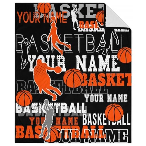Mercuryelf Custom Basketball Throw Blanket - Soft, Fuzzy & Warm - 50x60 Inches Flannel Blankets for Living Room, Sofa - Black Sports Throws Gift for Teens