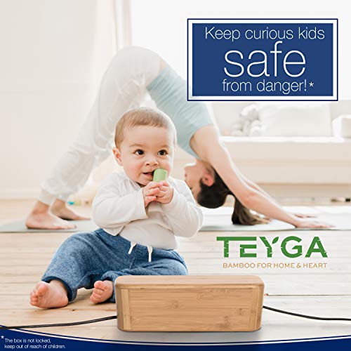 TEYGA Bamboo Cable Management Box - Stylish Cord Organizer Box Hides Power Strip and Keeps Cords Untangled - Surge Protector Cover Keeps Children Safe - TV Cord Box for Home and Office - Thumbnail 2