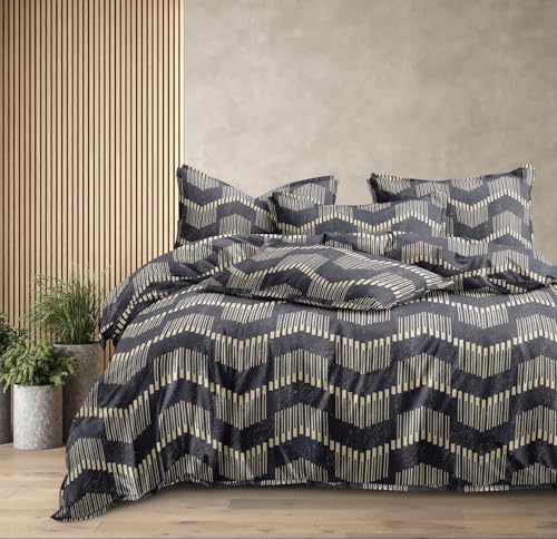 Image of Castiqa Cotton Feels All Over Elastic 400Tc Abstract Fitted Bedsheet Set Perfect Upto 10inch Mattress with 2 Matching Pillow Covers Size-18x28inch (Queen Size 60x78, Grey Zigzag)
