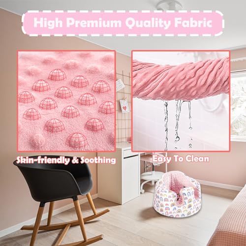 Image of Baby Seat Cover - Anti-Slip, Comfortable & Easy to Install. Fits Baby Floor Seat. (Pink Rainbow Plus Velvet)