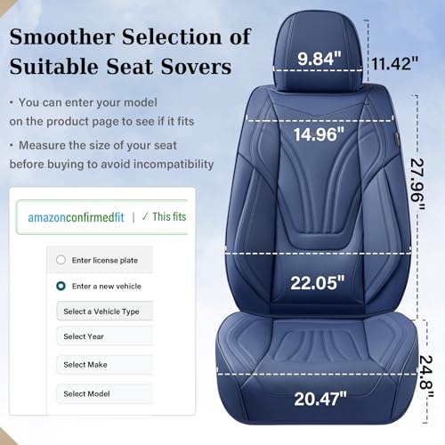 Image of Coverado Car Seat Covers Front Seats, 2 Piece Car Seat Protector with Lumbar Support & Removable Headrest, Breathable Leather Seat Cushion Universal Fit for Truck Automotive Vehicles Blue