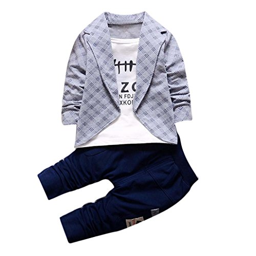 DaySeventh Boys Handsome Outfit Clothes Checked Vest Tie Shirt Long Tops Pants 1Set (1 Years, Gray), 80