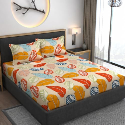 Image of Vaini Premium Heavy Cotton Flat Bedsheets with 2 King Size Pillow Covers || Double Bed 350 TC || 90 x 100 Inch King Size Flat || :- Colorfull Cordate