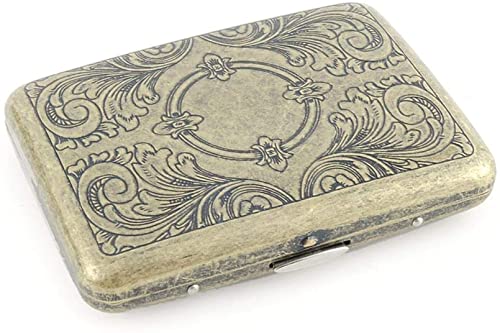 NBXLHAO Caja de Cigarrillos de Lata para Cigarrillos Roll Ups Caja de Cigarrillos Bronce Vintage Metal Caja de Cigarrillos Titular Patrón 16Pcs Tubo Cigarro Retro Estuche de Bolsillo Accesorios Cover