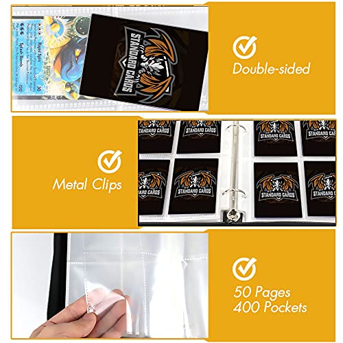 400 Pockets Trading Card Binder With 50 Removable Sleeves, Baseball Card Sleeves 3-Ring Card Collector Album Holder Card Binder Protector Fit For Sports Standard Size Cards, Yu-Gi-Oh, Mtg (Yellow) #TOP2