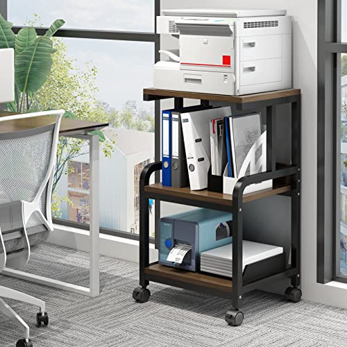 Mini Quexing Printer Stand For Home Office Organization, 3-Tier Rolling Printer Cart With Storage Shelf, Printer Table With Wheels, Under Desk Storage For Scanner, Fax Machine, Books, Files #TOP1