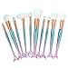 CINIDY Mermaid Makeup Brushes Set 11pcs Green Gradient Face Kabuki Brushes Foundation Powder Cream Eyebrow Eyeliner Blush Cosmetic Concealer Brush (Color)