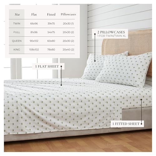 Image of Great Bay Home King Coastal Microfiber Sheet Set - 4-Piece Nautical-Printed, Ultra-Soft Sheets - Beach-Themed Bedding Sheets & Pillowcases (Palm Tree)