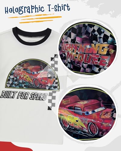 Image of Disney Pixar Cars Lenticular Lightning McQueen Toddler Outfit for Boys, 2 Piece T-Shirt & Fleece Shorts Set