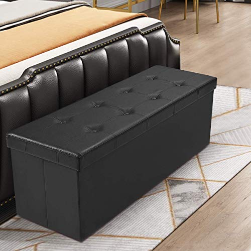 Giantex 45" Folding Storage Ottoman Bench, Storage Chest To Support 660Lbs, 165L Storage Trunk Footrest Padded Seat Coffee Table For Bedroom Hallway, Faux Leather, Black #TOP4