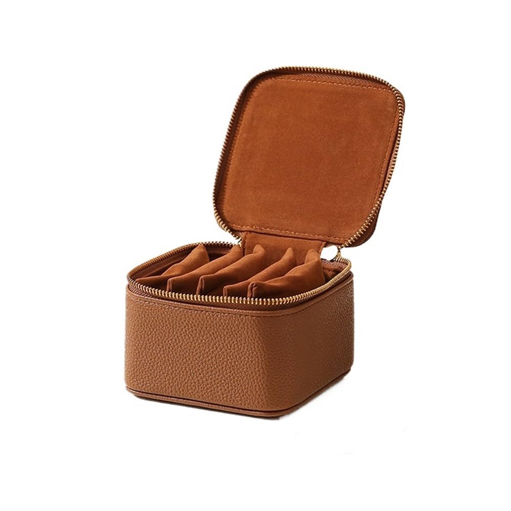 FAJNUZI2024 Jewellery Display Stand PU Leather Jewelry Box with 6 Pouches Travel Organizer for Necklaces/Bracelets(Bruin)