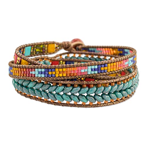 Novica Handmade Country Market - Multicolored Glass Beaded Striking Wrap Bracelet For Women's Collection, Wrap Bracelet For Valentines Day, Gifts For Couples, Valentines Day Gifts. #TOP4