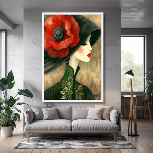 Chapeau à fleurs rouges tableau abstrait pour habiller mur vide - 2
