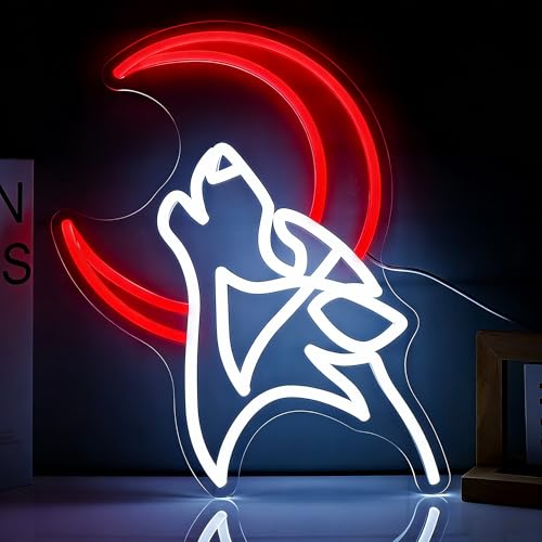 Image of Wolf Moon Neon Sign Led Light Up Signs for Wall Decor Usb Powered Neon Light Signs Indoor Light for Room Decor Holiday Gift