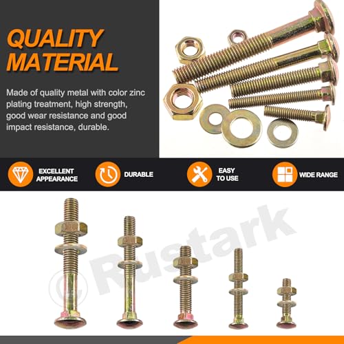 Image of 60Pcs 5 Sizes 304 Stainless Steel Carriage Bolts with Nuts and Washers Kit Zinc Plated Square Neck Carriage Bolts Screws Metric Round Head Carriage Bolt for Machinery Industry