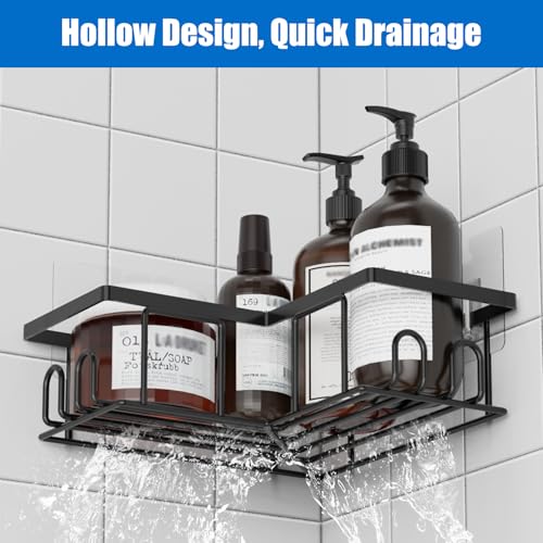 UUlioyer Corner Shower Caddy, Rustproof Bathroom Shelf No Drilling, Bath Storage with Hooks (2-Pack Corner Shower Caddy- Black) - Cosy Home Interiors UUlioyer Corner Shower Caddy, Rustproof Bathroom Shelf No Drilling, Bath Storage with Hooks (2-Pack Corner Shower Caddy- Black) - Image 6