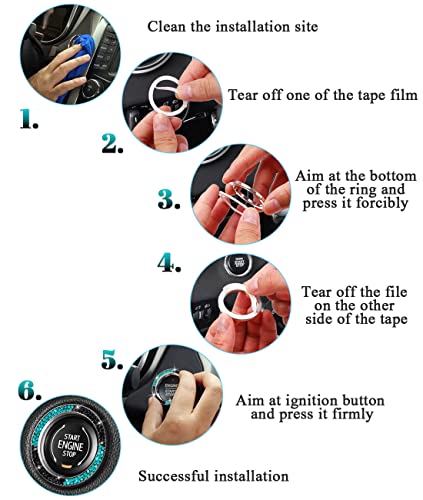Image of ToBeQueen Teal Push Start Button Cover Emblem Sticker, Interior Crystal Diamond Rhinestone Blue Bling Car Starter Ring Decoration, Turquoise Bling Car Accessories for Women, Black and Lake Blue