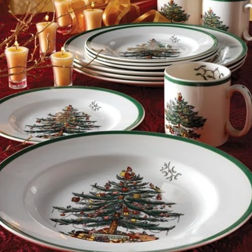 Spode Christmas Tree 12-Piece Dinnerware Set, Service for 4 - Dishwasher Safe Seasonal Dinnerware, Festive Christmas Tree Motif for Holiday Gatherings, Shatterproof & Durable Dishes - Made of Melamine by Spode - Used condition - Image 8