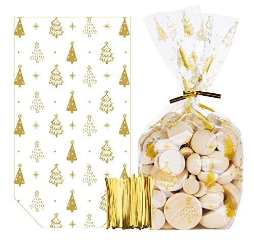 Adorfine 100 Stück 145 x 235 mm Bodenbeutel Weihnachtsbaum Gold...