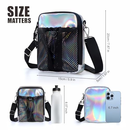 Geestock Small Crossbody Bag for Women Trendy, Holographic Mini Messenger Bag Shoulder Phone Purse with Water Bottle Pocket2