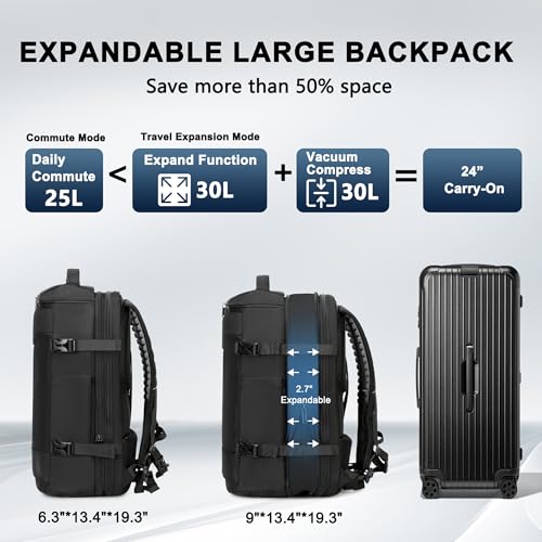 Vacuum Backpack Travel, 60L Expandable Vacuum Seal Compression Vacpack Backpack with Pump,17"Laptop Backpack, Waterproof Carry on Vacpack backpack for Men Women, Flight, Business &Travel, Black4