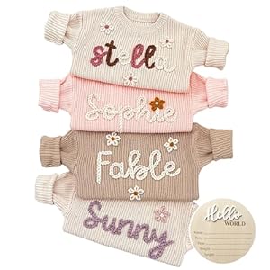 NAZENTI Personalized Baby Sweater, Custom Embroidered Knit Sweater with Name, Newborn Boy Girl Toddler Outfit, Infant Pullover, Gift for Birthday, Baby Shower, Christmas, Newborn Coming Home Clothes