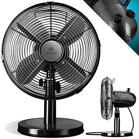 KESSER® - Tischventilator Design Retro Voll-Metallgehäuse 80° Oszillation - leise Ventilator mit 3 Geschwindigkeitsstufen - Zuschaltbare | Windmaschine | Neigungswinkel ca. 40° Metall Cover