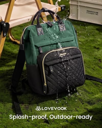 Image of LOVEVOOK Laptop Backpack Women Quilted Teacher Nurse Work Backpack Purse | Large Cup Holder, Professional Waterproof Travel Backpack, Urban Computer Bag Casual Daypack for College Business Office Gift