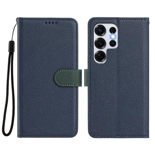 Étui Samsung Galaxy S24 FE en cuir bleu foncé avec portefeuille amovible
